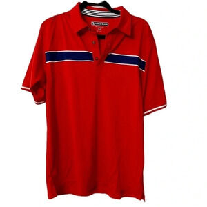 Pebble Beach Short Sleeve Red Navy & White Stripe Performance Polo Size L GUC
